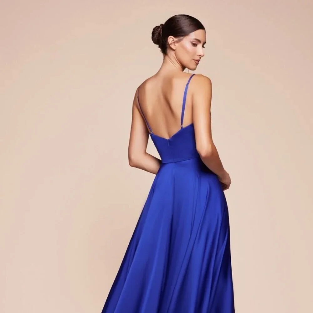 N/A NEW V-NECKLINE A-LINE FASHIONABLE SATIN DRESS WITH ADJUSTABLE STRAPS CD 7485
